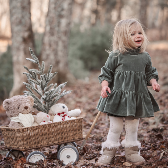 Green Velvet Ruffle Collar Dress - Select Size