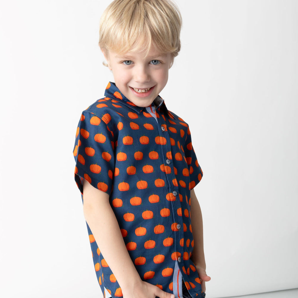 Pumpkin Patch Short Sleeve Shirt in Navy - Select Size