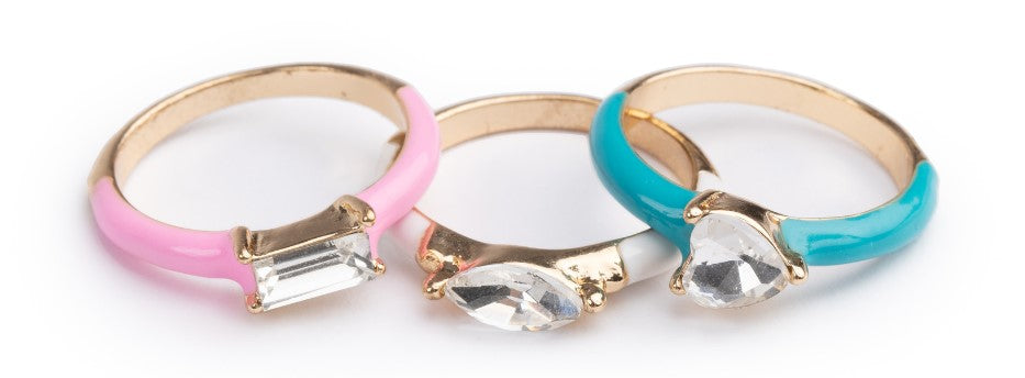 Boutique Chic Crystal Cool Rings, 3 Piece