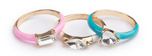 Boutique Chic Crystal Cool Rings, 3 Piece