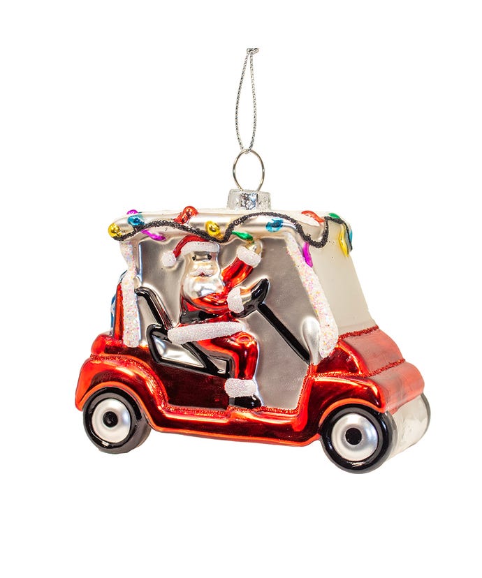 Glass Santa in Golf Cart Ornament
