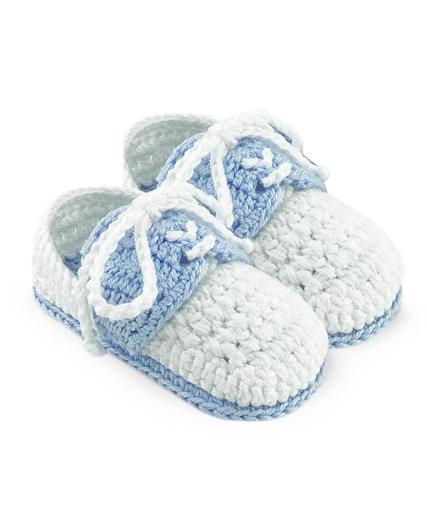 White/Blue Classic Oxford Crochet Bootie - NB (0-1)