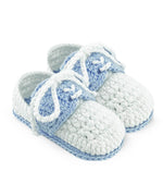 White/Blue Classic Oxford Crochet Bootie - NB (0-1)
