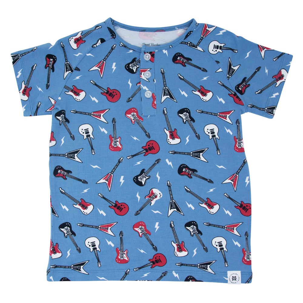 Rock N Roll Blue Short Sleeve Raglan Henley - Select Size
