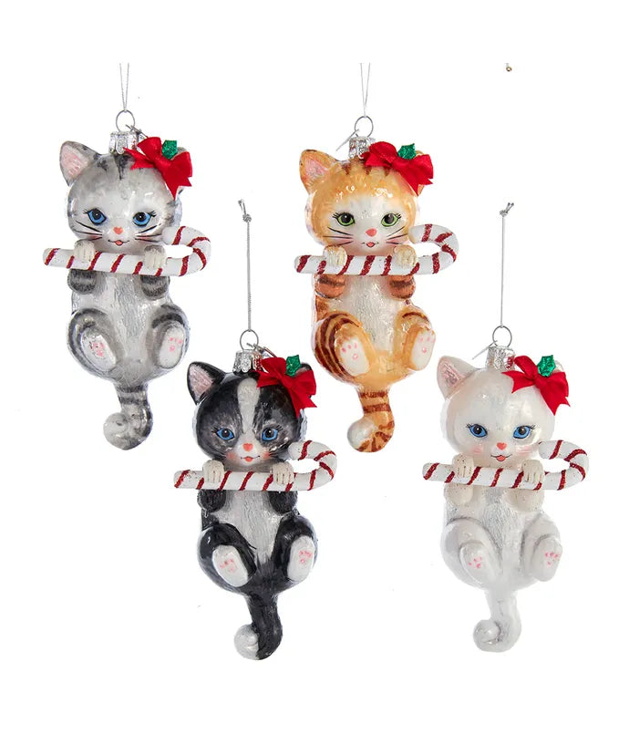 Noble Gems™ Glass Cat With Candy Cane Ornaments