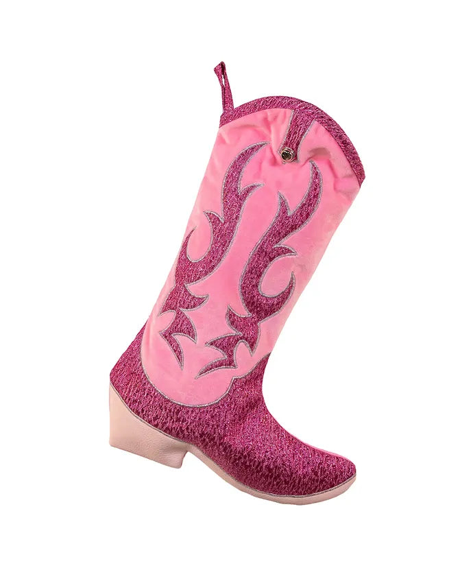 Pink Velvet & Metallic Cowboy Boot Stocking