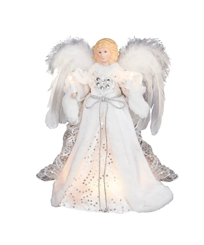 12" UL 10-Light White and Silver Angel Treetop