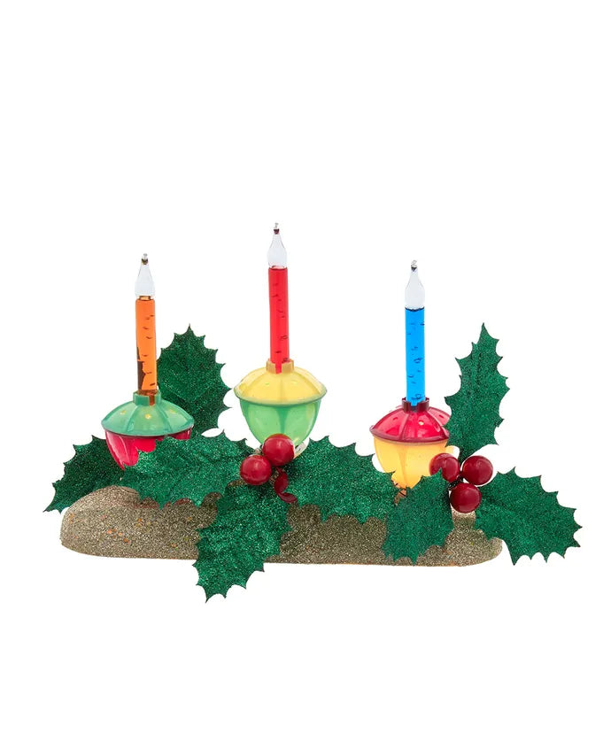 6.9" Holly Berry & Greenery With Gold Base Three Bubble Light Table Piece