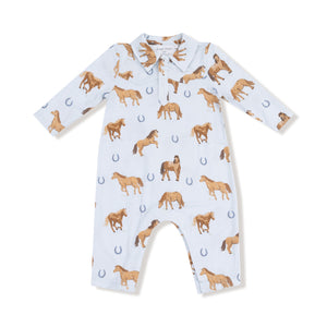 Horses Blue Cowboy Romper - Select Size