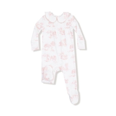 Pink Farm Toile 2 Way Zipper Ruffled Footie - Select Size