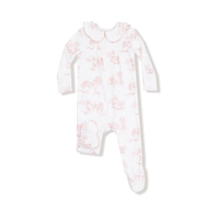 Pink Farm Toile 2 Way Zipper Ruffled Footie - Select Size