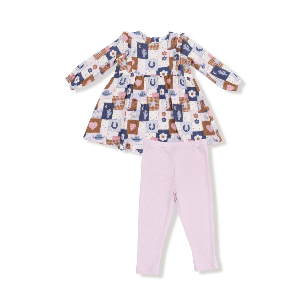 Patchwork Cowgirl Ruffle Dress and Rib Legging - Select Size