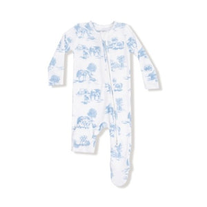 Blue Farm Toile 2 Way Zipper Ruffled Footie - Select Size