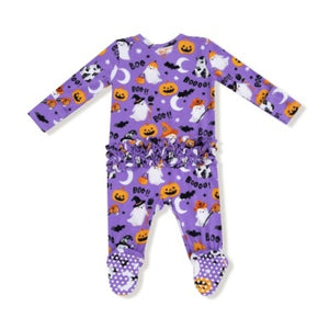 Costumed Ghost 2 Way Zipper Ruffled Footie - Select Size