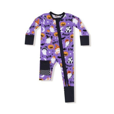 Costumed Ghost 2 Way Zipper Ruffled Footie - Select Size