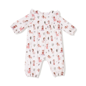 Cowgirl Dogs Ruffle Sleeve Romper - Select Size