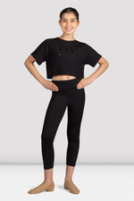 M1563C - Girls Mirella Black Glow Girl Ballerina Print Crop Top - Select Size