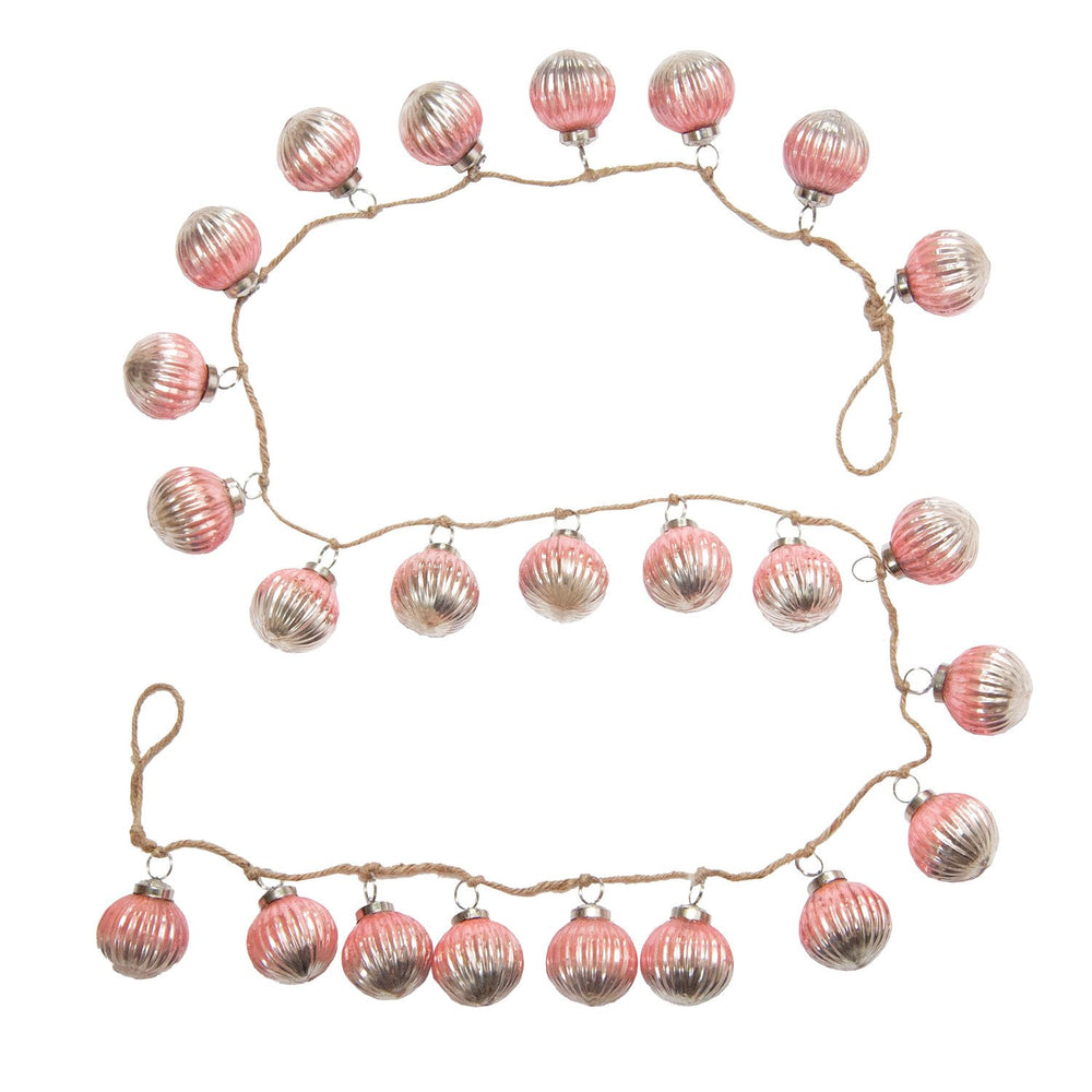 Embossed Recycled Mercury Glass Ball Ornament Garland with Jute Cord