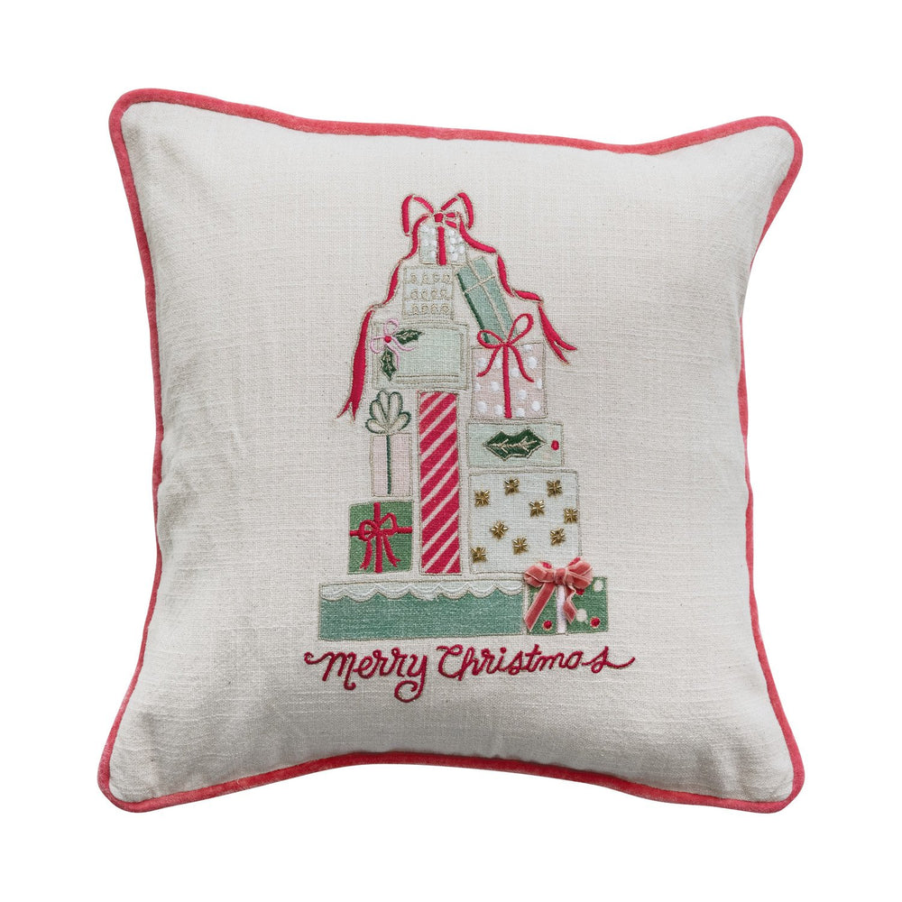 20" Square Pillow with Gifts, Embroidery, Piping & Velvet Back ©