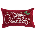 Cotton Velvet Lumbar Pillow with Embroidery & Applique "Merry Christmas"