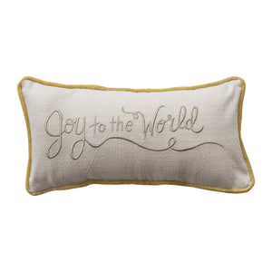 Lumbar Pillow with Embroidery, Piping & Velvet Back "Joy to the World" ©