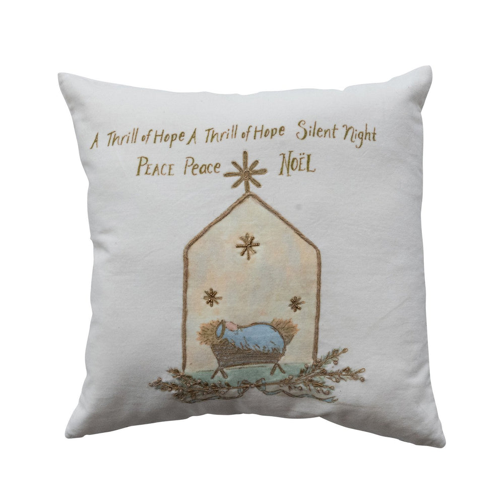 18" Square Hand-Embroidered Velvet Pillow with French Knots & Beads ©
