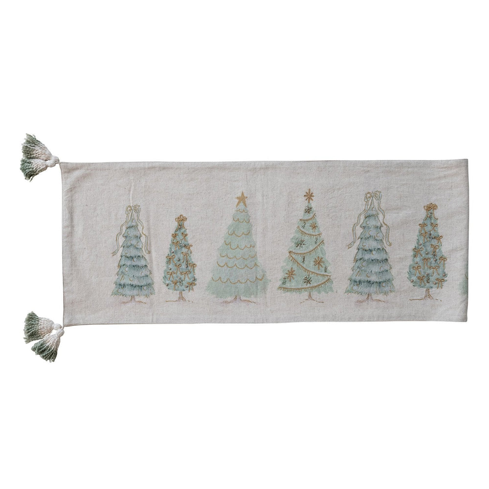 Table Runner with Trees, Embroidery, Beads, French Knots & Tassels ©