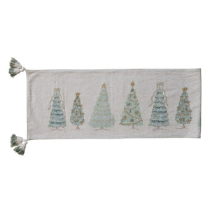 Table Runner with Trees, Embroidery, Beads, French Knots & Tassels ©