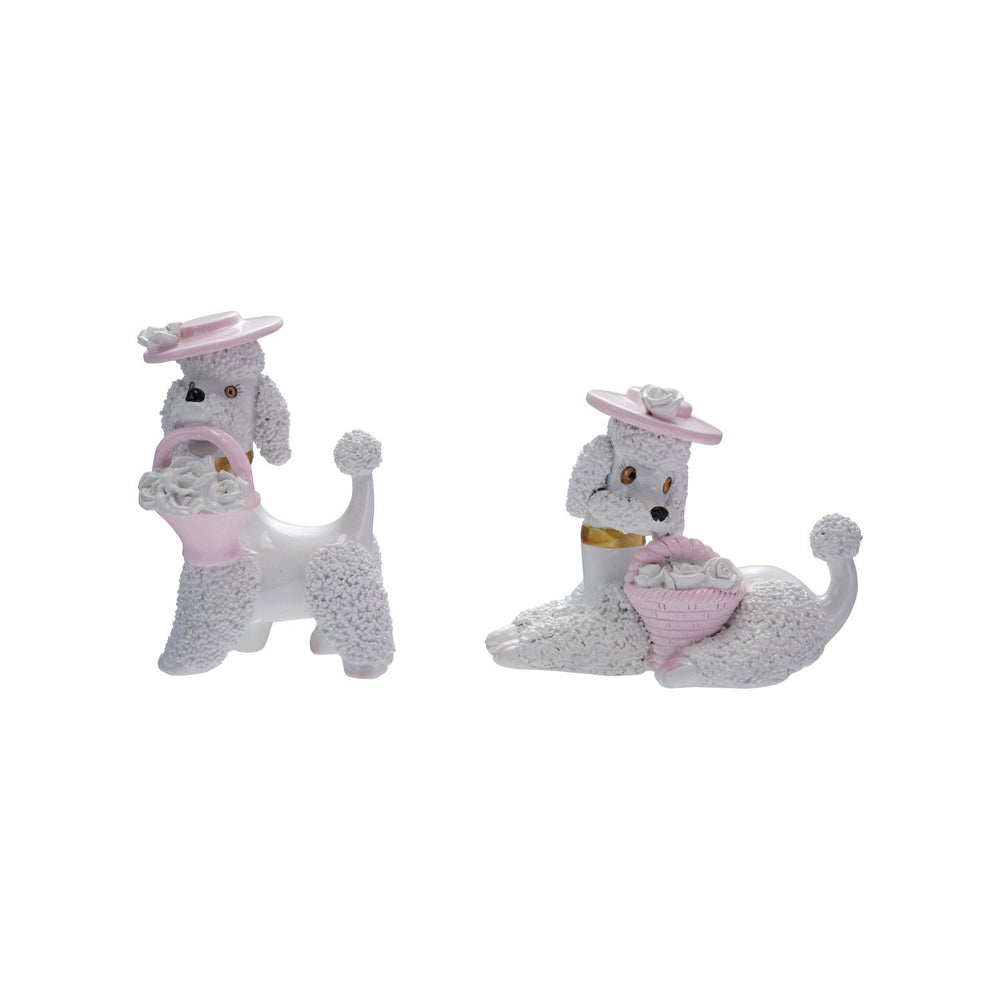 Resin Vintage Reproduction Poodle with Hat & Basket, 2 Styles