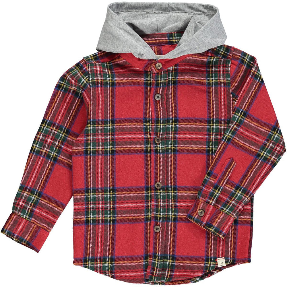 Dyer Red/Green Plaid Hooded Long Sleeve Woven Shirt - Select Size