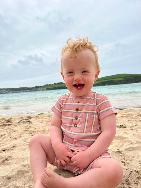 Camborne Dusty Pink Multi Striped Henley Romper - Select Size