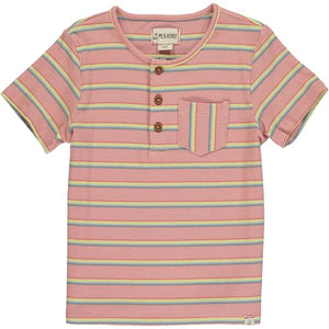 Dodger Pink Multi Stripe Henley Tee - Select Size