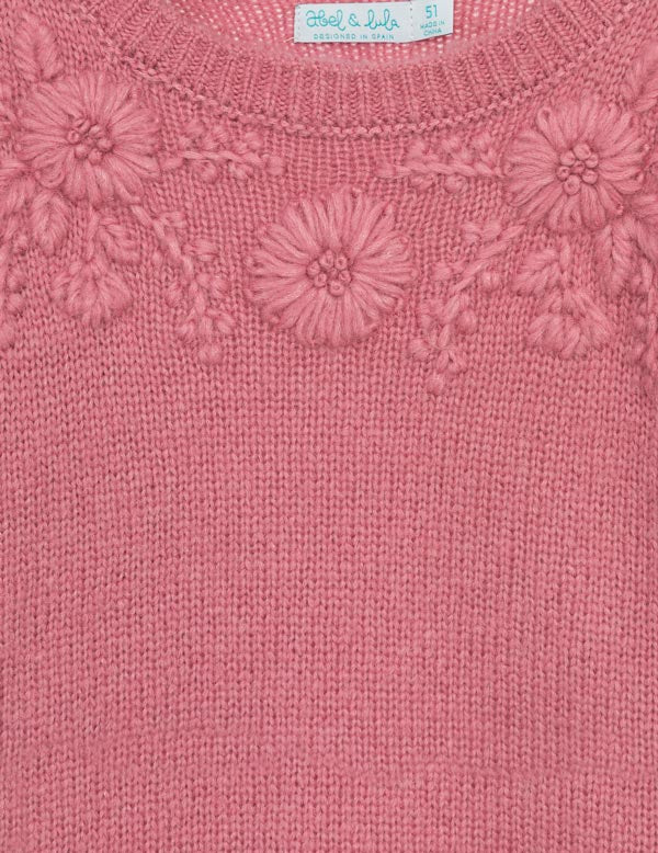 Floral Embroidered Sweater in Blush - Select Size