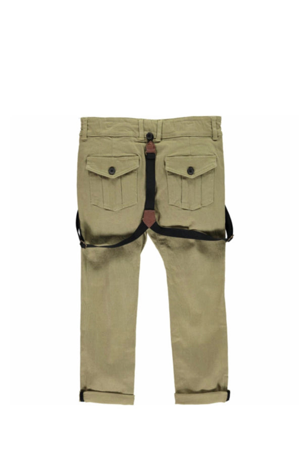Olive Khaki Woven Trousers With Removable Suspenders / Braces - Select Size