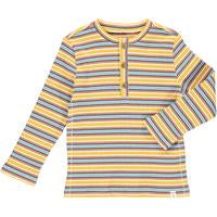 Erwin Mustard Blue & White Stripe Long Sleeve Ribbed Henley - Select Size