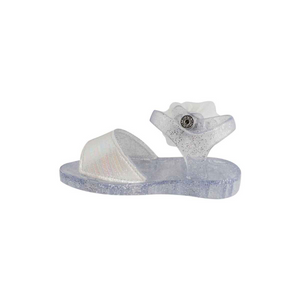 Sadie White Iridescent  & Silver Glitter Jelly Sandal With White Flower - Select Size