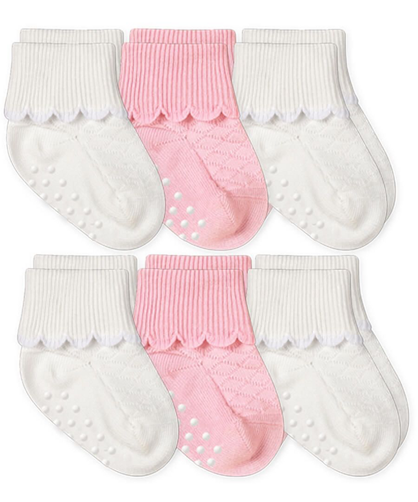 Pink & White 6-Pack Non-Skid Socks - Select Size