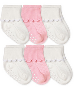 Pink & White 6-Pack Non-Skid Socks - Select Size