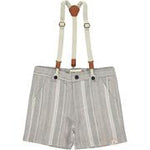 Captain Grey Herringbone Shorts With Removable Suspenders - Select Size
