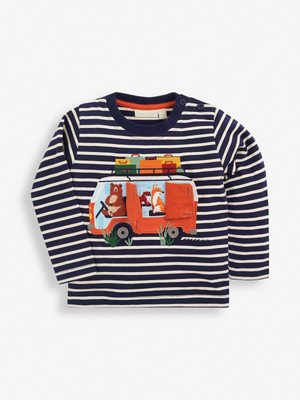 Woodland Campers Applique’ Top - Navy & Ecru Stripe - select size