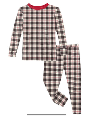 Midnight Holiday Plaid Print Long Sleeve Pajama Set- Select Size