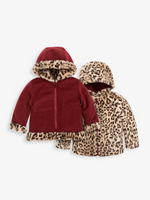 Leopard Faux Fur & Berry Cord Reversible Jacket  - Select Size