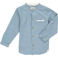Atoka Chambray Blue Round Collar Woven Long Sleeve Shirt - Select Size