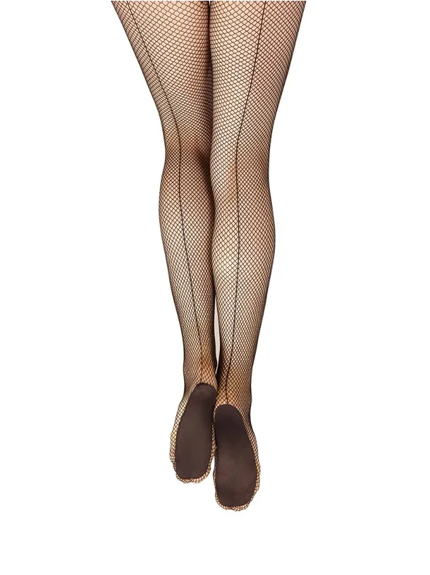 3400 Black Professional Fishnet Tights With Seams - Select Size