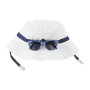 White Boys Sun Hat & Blue Shark Sunglasses Set