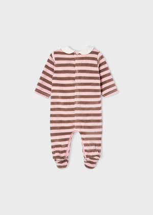 
            
                Load image into Gallery viewer, Blush Stripe Infant Girls Velour Footed Romper  - Select Size
            
        