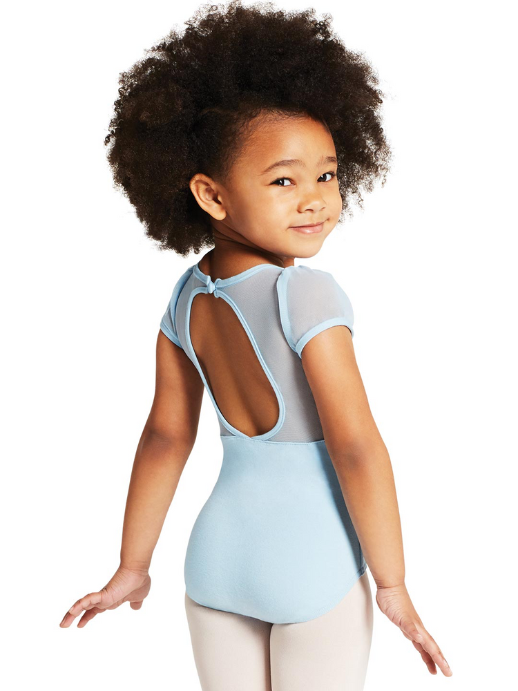 11311C - Girl’s Puff Sleeve Keyhole Back Leotard in Light Blue - Select Size