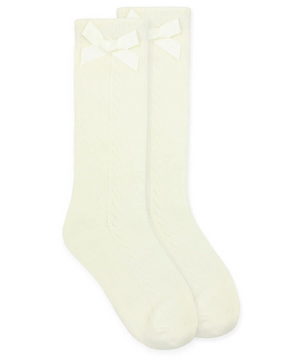 Pointelle Bow Knee High Ivory Socks - Select Size