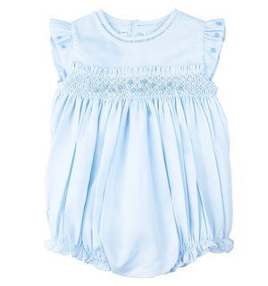 Rose Garden Smocked Blue Fly Sleeve Bubble - Select Size