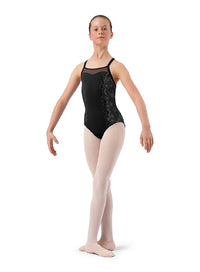 CL4147- Margo Girls Lace Print Black Camisole Leotard - Select Size